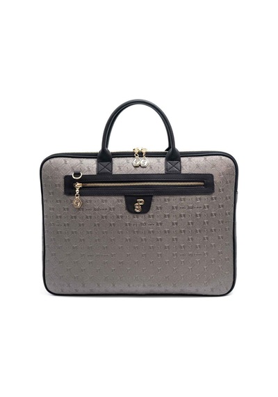 Silver & Polo Silver Polo Platin - Siyah Logolu Kadın Laptop Ve Evrak Çantası Sp1175