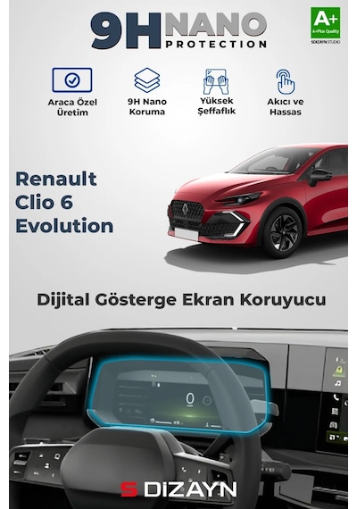 S-dizayn Renault Clio 6 Evolution 9h Nano Dijital Gösterge Ekran Koruyucu Parlak 2026 Üzeri A+ Kal
