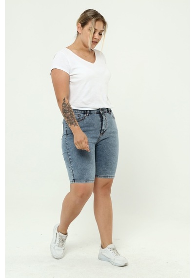 Cedy Denim Kadın Büyük Beden Yüksek Bel Likralı Slimfit Jeans Şort-c606 001