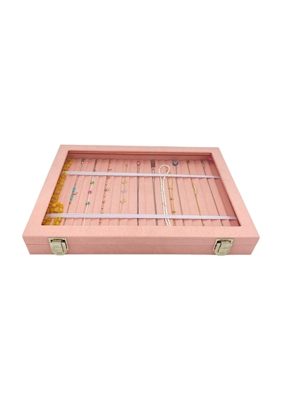 Bileklik Kolye Organizeri Pembe Süet Kahverengi