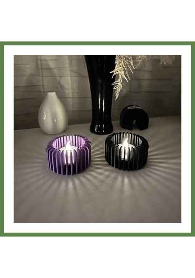 Bezos 3d Baskı Modern Çizgili Mumluk - Tealight Mumluk 1 Adet -mor Hb006