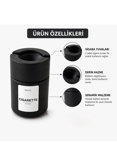 Orret Home Araç Küllüğü Siyah Oto Küllük, Araç İçi Küllük, Sigara Kül Tablası, Kapaklı Araba Küllü