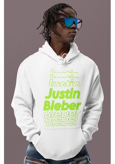Sevbano Justin Bieber Baskılı Unisex Oversize Şarkıcı Hoodie beyaz