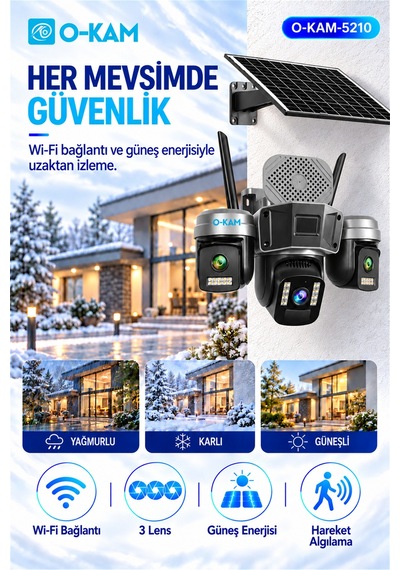 O-kam Ok-5210 9mp 3 Lensli Solar Wi-fi Ptz Kamera