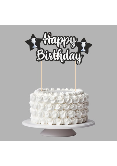 Siyah Beyaz Taraftar Temalı Happy Birthday Kaligrafi Pasta Üstü Süs Tüm Yaşlar