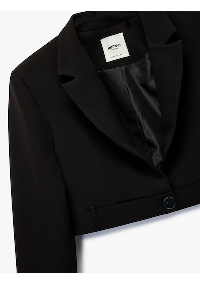 Koton Uzun Kollu Düğmeli Geniş Yaka Crop Blazer Ceket Siyah 6wak50103uw Siyah