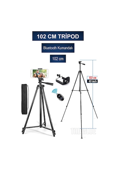 Bluetooth Kumandalı Selfie Tripod 102cm Tüm Telefonlar İle Uyumlu