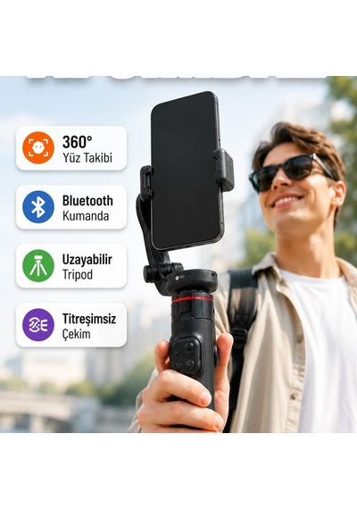 360 Aı Yüz Takipli Gimbal Selfie Stick Uzayabilir Tripod Ve Bluetooth Kumanda