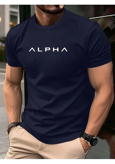 Unisex Alpha Ön Baskılı Tasarım Tshirt Lacivert
