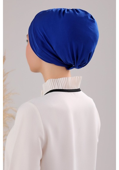Melodi Scarf Kadın Üç Bantlı Çapraz Hazır Türban Dış Bone Saks Mavisi Saks Mavisi