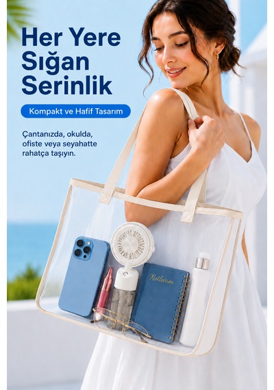 Taşınabilir Şarjlı Su Püskürtmeli 3 Kademeli Mini El Fanı Bej