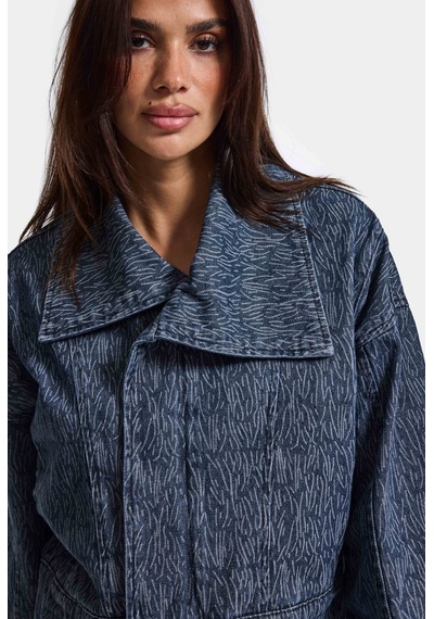 Kadın Mavi 9w6-197 Crop Kruvaze Özel Kumaş Tasarım Denim Ceket