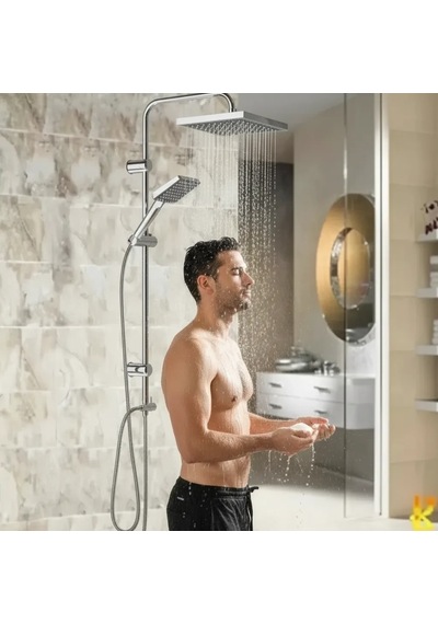 Irmak Premium Robot Yağmurlama Tepe Duş Sistemi Modern Banyo Batarya Seti Gümüş