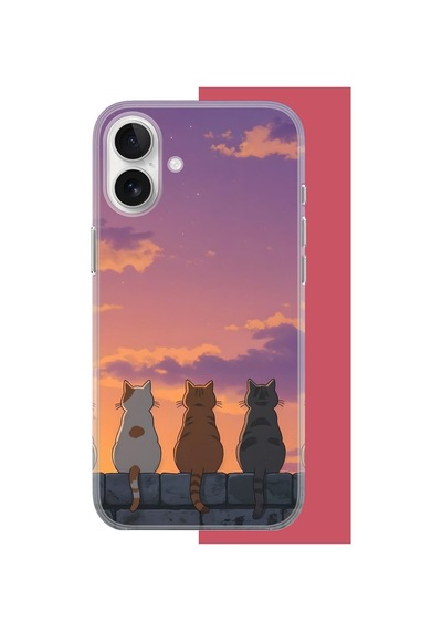İphone 17 Uyumlu Duvardaki Kediler Uv Baskılı Silikon Kılıf Renkli