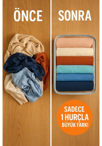 Mor Şeffaf Kapaklı Hurç 28x32x15 Cm Orta Boy Dolap İçi Kıyafet Ve Havlu Düzenleyici Gri