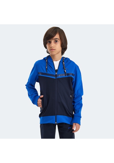 Slazenger NOON Çocuk Fermuarlı Kapüşonlu Cepli Lacivert / Saks Mavi Eşofman Takımı