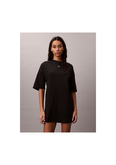 Calvin Klein Kadın Ss Oversize Woven Label T-shirt Elbise-16196 Siyah