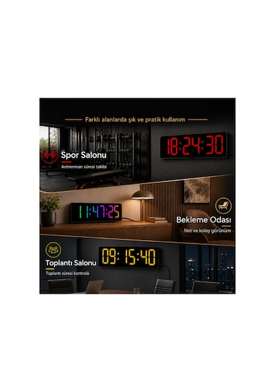 Rgb Büyük Ekranlı Dijital Duvar Saati 17.2 İnç Uzaktan Kumandalı Diji150 Rgb - 888719278 Rgb
