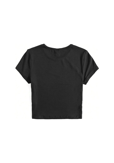 Liona Bisiklet Yaka Siyah Renk Fitilli Kısa Kollu Slim Fit Crop Top Bluz Siyah