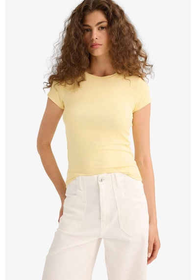 Defacto Slim Fit Dar Kesim Bisiklet Yaka Basic Düz Kısa Kollu Tişört F7768ax25auyl252 Sari