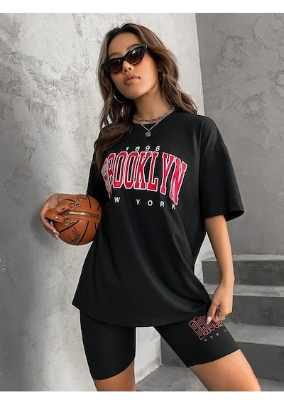 Flood Of Style Kadın Siyah Brooklyn Bisiklet Yaka Tshirt