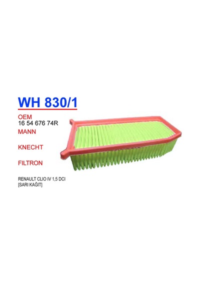 Wh830/1 Oem 165467674R Renault Clio IV 1,5 Dci Hava Filtre