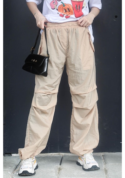 Madmext Bej Paraşüt Jogger Kadın Pantolon Mg1726-bej Bej