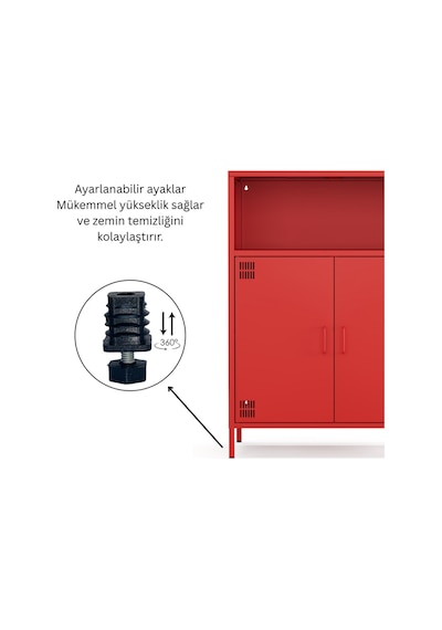 Pera Metal Dolap 2 Kapılı, Açık Raflı 80,50 X 40 X 109,50 Cm - 9 Renk Seçeneği Bulunmaktadır Ral 3020 Kırmızı