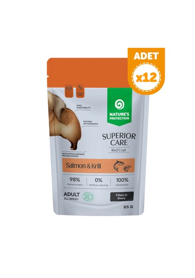 Nature S Protection Superior Care Kızıl Tüylü Köpekler İçin Somonlu & Krilli Sos İçinde Yaş Köpek Maması 85g 12 Adet