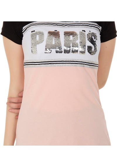 Toontoy Kids Toontoy Kız Çocuk T-shirt Paris Pul Nakış Pudra