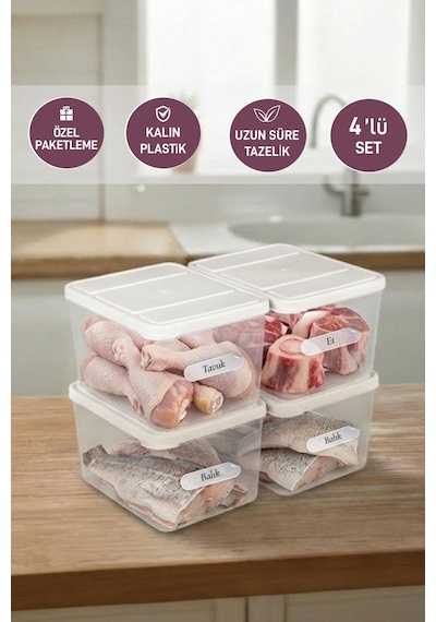 Selka Home 4 Adet Derin 1 Lt. Nora Organizer Buzdolabı Buzluk Düzenleyici Saklama Kabı