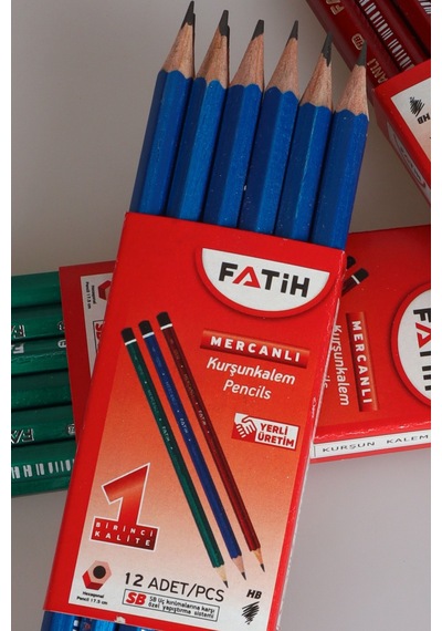 Dekomus İle Orjınal Fatih 12'li Mercanlı Kurşun Kalem Ahşap