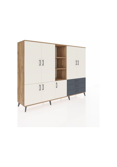 Hyperion Dolap 11 Raflı 3 Çekmeceli 7 Kapaklı 220x44x163 Çam-aytaşı/antrasit Aytası/antrasıt - Atlas Çam