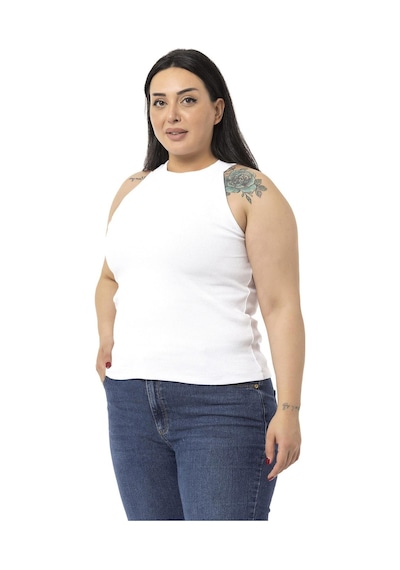 Disentis Büyük Beden Halter Yaka Yarım Balıkçı Fitilli Kaşkorse Beyaz Body-beyaz Beyaz