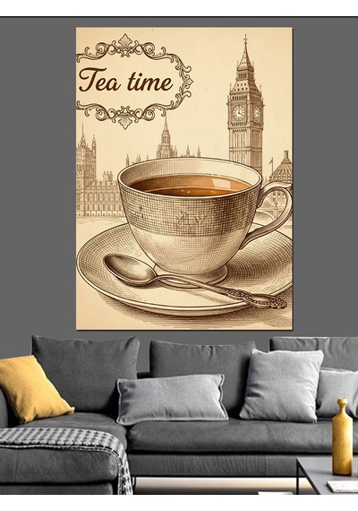 İngiltere Çay Saati Vintage Poster Dekoratif Kanvas - Mdf Ahşap Tablo
