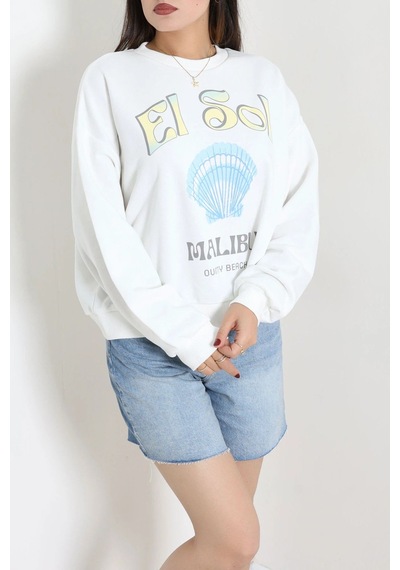 Modi Quzu İki İplik Baskılı Sweatshirt Beyaz - 75369.2002. 2beyaz