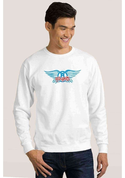 Aerosmith Hard Rock Rock And Roll Baskılı Beyaz Erkek Sweatshirt (530950777)