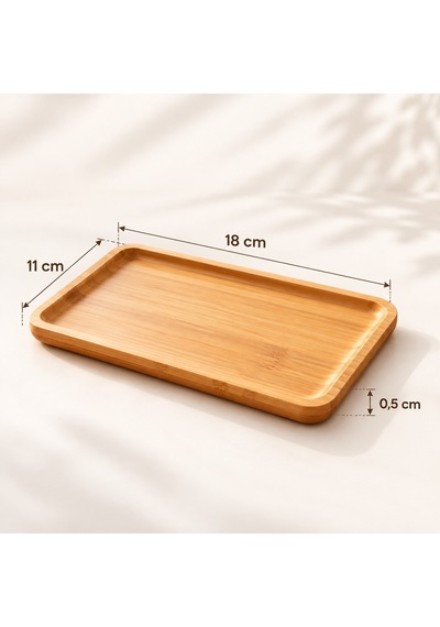 Emmy 18 Cm Dikdörtgen Bambu Sunum Tabağı Kahvaltılık Servis Tabağı Çok Renkli