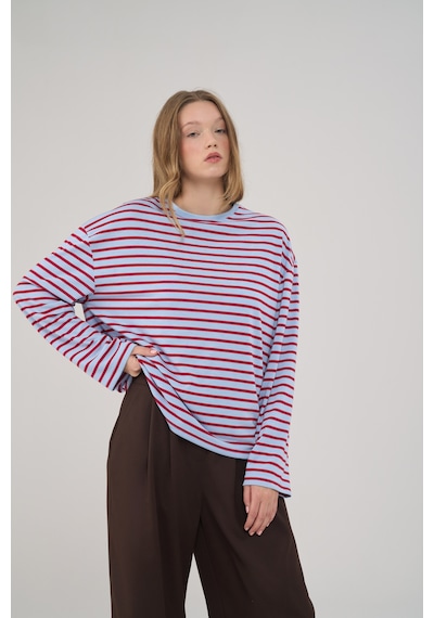 Mai Studios Mist Çizgili Basic Açık Mavi T-shirt