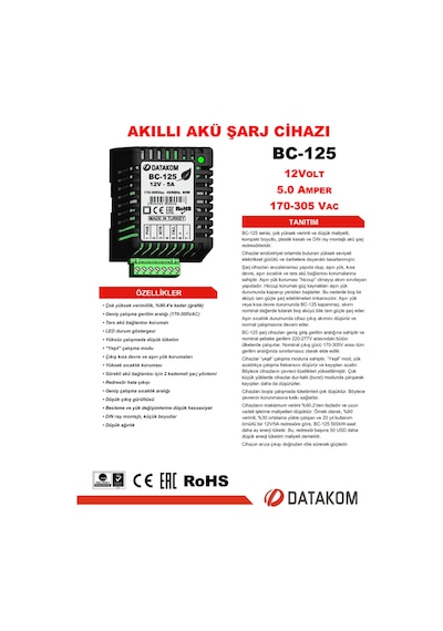 Datakom Bc-125 Akıllı Akü Şarj Cihazı 12 Volt 5 Amper