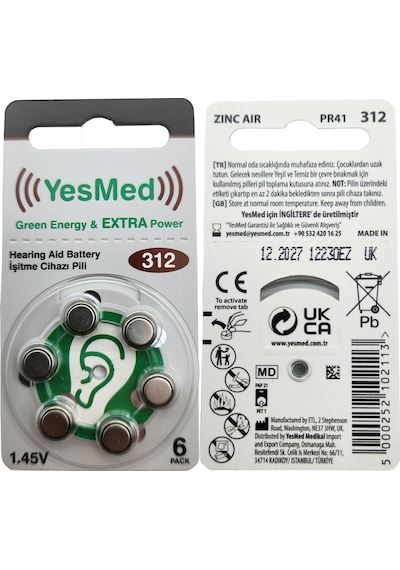 Yesmed Extra Power 312 No Kulaklık Pili 1 Paket 6 Adet Pil