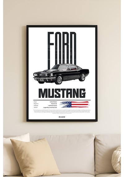 Ford Mustang Araba Siyah Ahşap Çerçeveli Poster, Dekoratif Duvar Tablosu