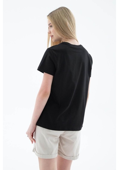 Fashion Friends Baskılı %100 Pamuklu Siyah Kadın T-shirt 25y0430k1 Siyah