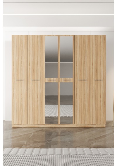 Aeka Ae-2191 Hisar Aynalı 6 Kapaklı Çok Bölmeli Askılı Ve Raflı Geniş Hacimli Gardırop 210x210 Cm Sonomo - Sonomo Aeka Ae-2191 Hisar Aynalı 6 Kapaklı Çok Bölmeli Askılı Ve Raflı Geniş Hacimli Gardırop 210x210 Cm Sonomo - Sonomo