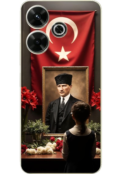 Redmi 13 Uyumlu Atatürk Türk Bayrağı Tablo Baskılı Silikon Kılıf Renkli
