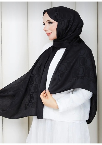 Ardün Hijab Halka Desen Pamuklu Şal Siyah - 936514243 Siyah