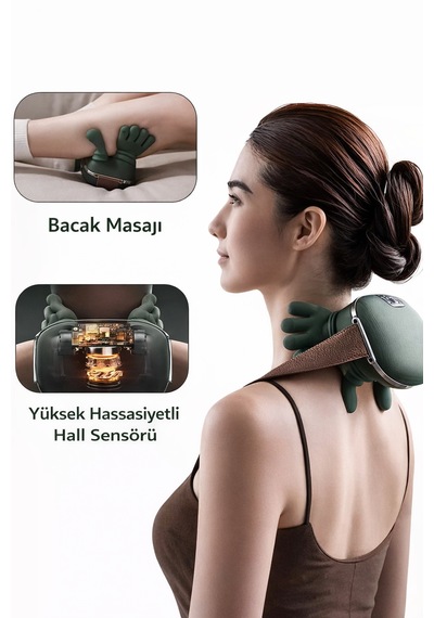 Qasul 3d Boyun Ve Omuz Masaj Aleti Şarjlı, Isıtmalı, Derin Doku Masaj Cihazı Evde Profesyonel Masaj Açık Yeşil