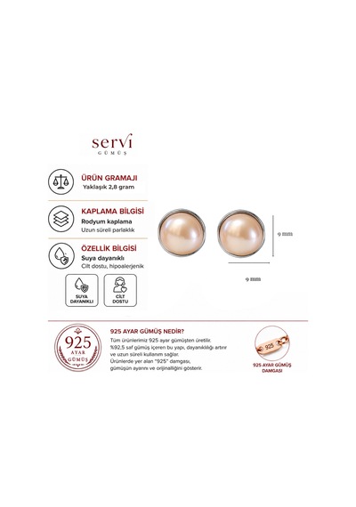Servi 925 Ayar Gümüş Çerçeveli Şampanya İnci Küpe-506
