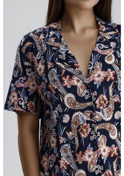 Kompedan Kadın Önden Düğmeli Şal Desen Pijama Takım Şal Dsn2