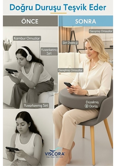 Vıscora Ergonomik Okuma Çalışma Minderi Space Memory Foam Bel & Boyun Destekli Gri